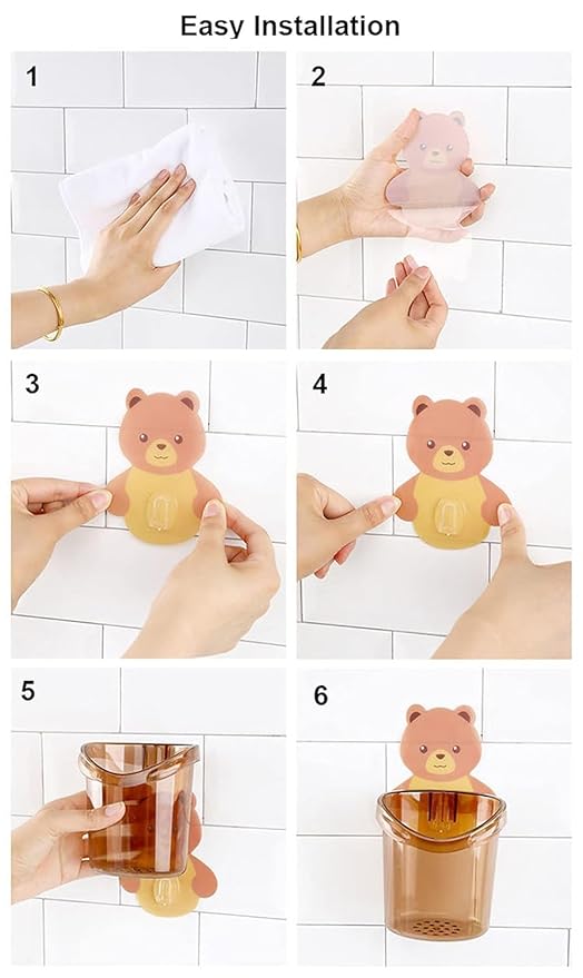 Toothbrush Holder Teddy Bear - 2 Pcs Plastic Stand - Hias E-commerce