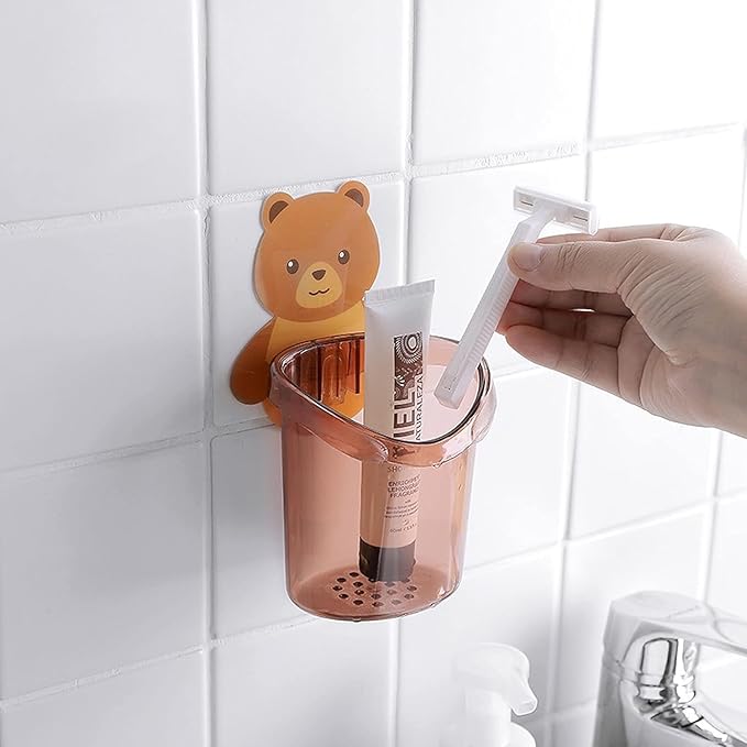 Toothbrush Holder Teddy Bear - 2 Pcs Plastic Stand - Hias E-commerce