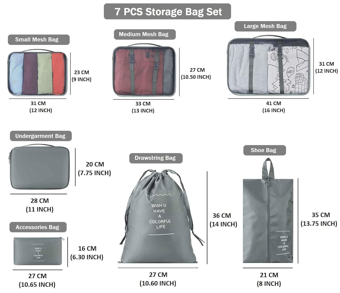 7 pics Toiletry Bag With Different Size - Easy Access - Hias E-commerce