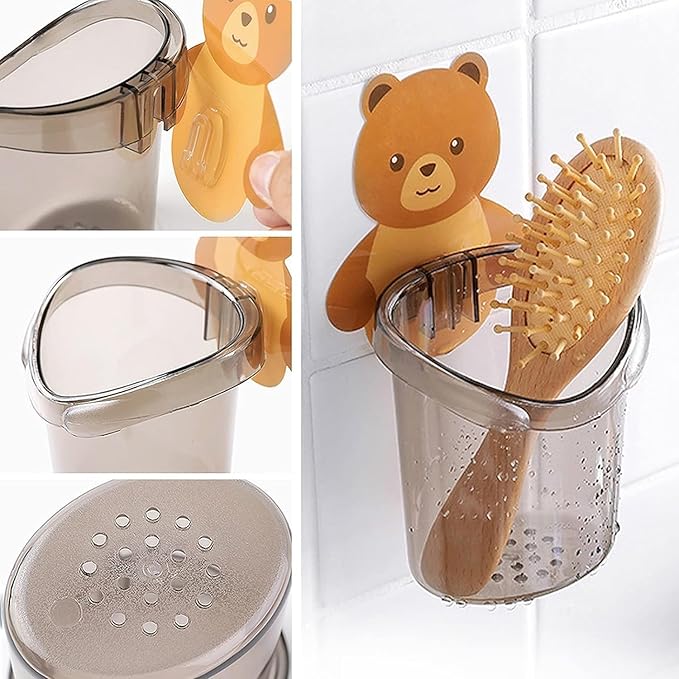 Toothbrush Holder Teddy Bear - 2 Pcs Plastic Stand - Hias E-commerce