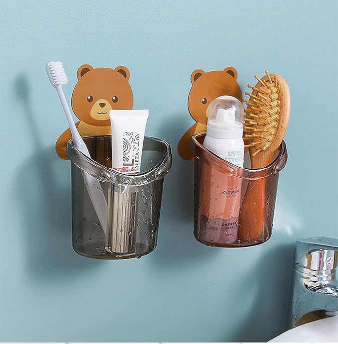 Toothbrush Holder Teddy Bear - 2 Pcs Plastic Stand - Hias E-commerce