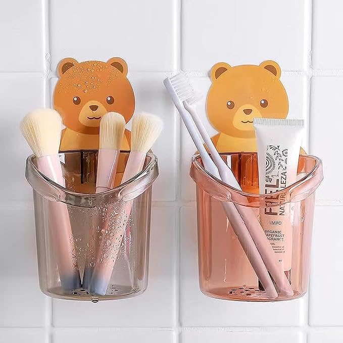 Toothbrush Holder Teddy Bear - 2 Pcs Plastic Stand - Hias E-commerce