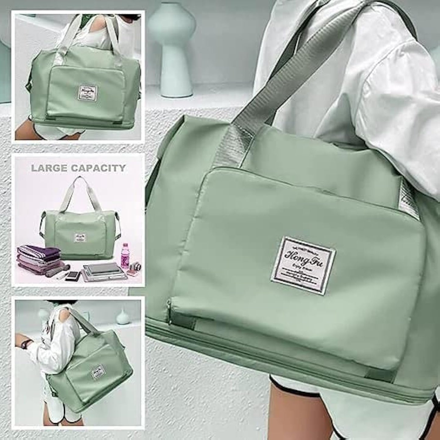 Green Foldable Travel Duffel Bag - Hias E-commerce