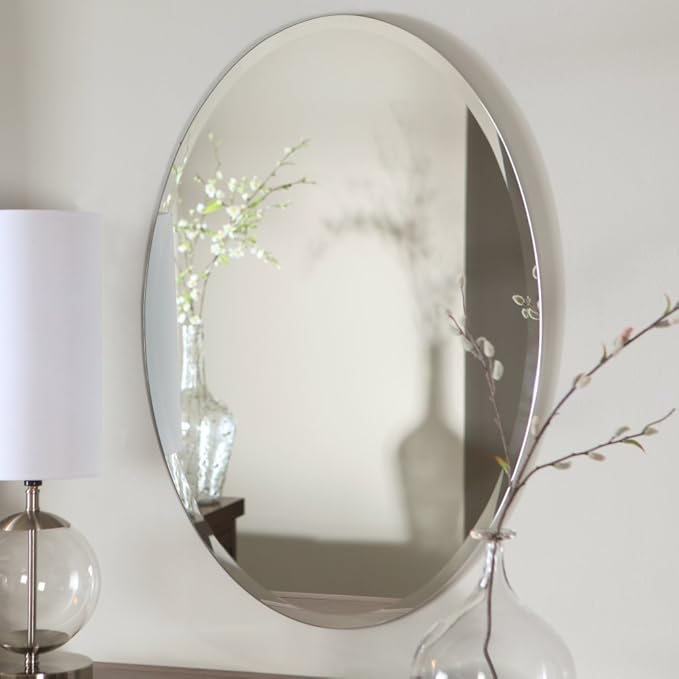 Silver Oval Frameless Bathroom Mirror (20*30 cm, Wall-Mount)