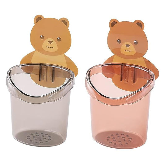 Toothbrush Holder Teddy Bear - 2 Pcs Plastic Stand