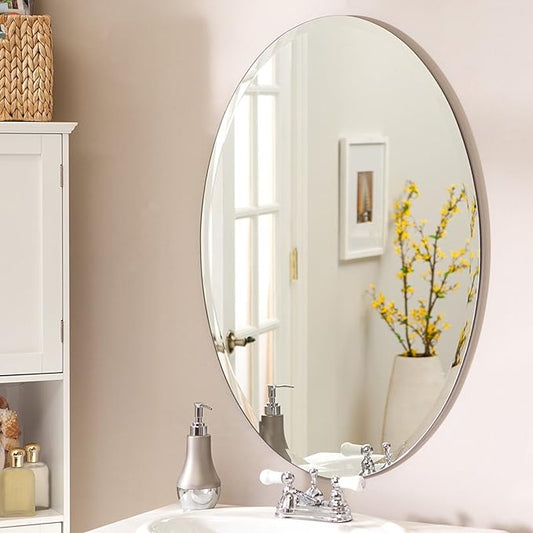 Silver Oval Frameless Bathroom Mirror (20*30 cm, Wall-Mount)