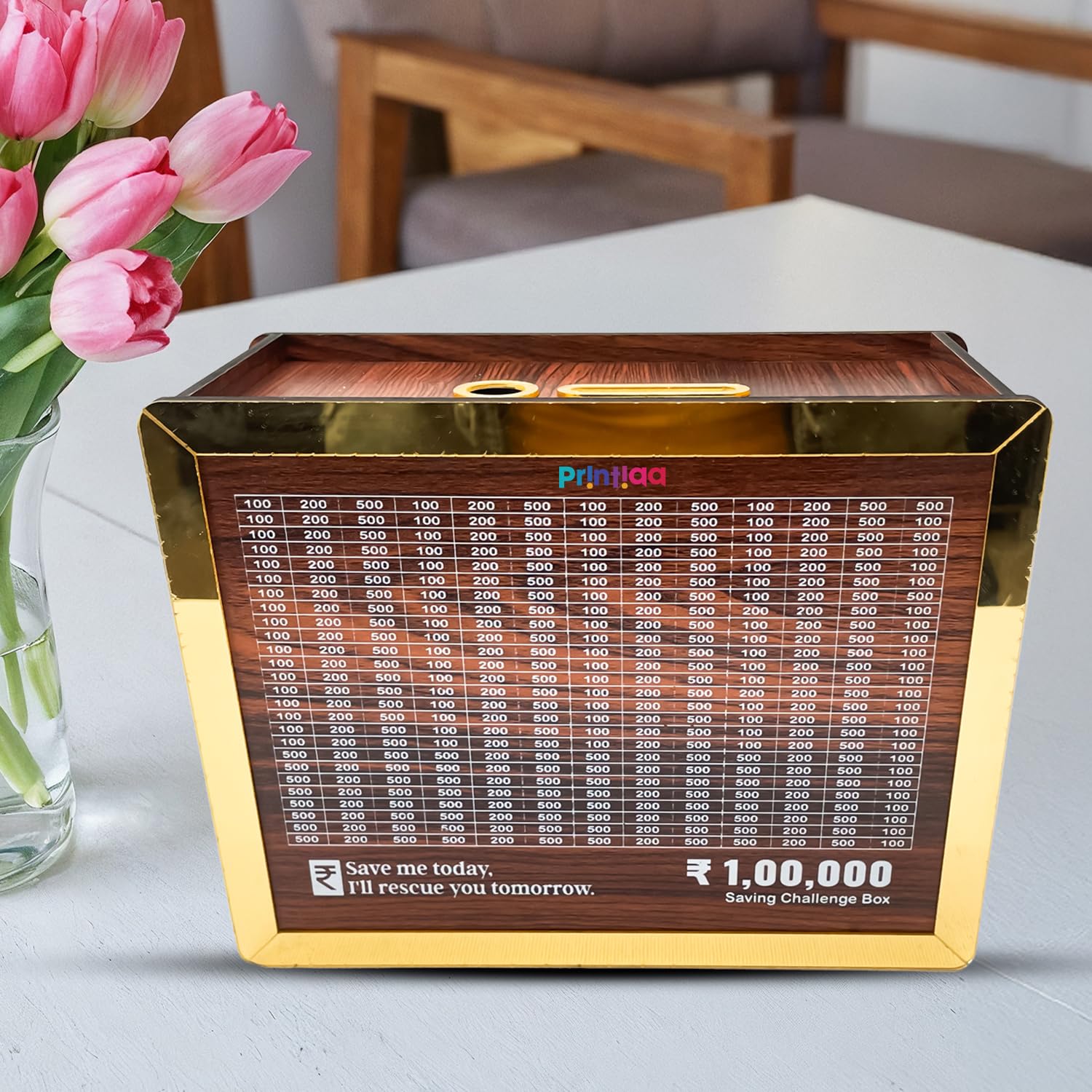 Money/Piggy Bank, Landscape Design Money Box for Kids/Adult/Girls 1,00,000 Savings Challenge Box, Cashbox, Cash Wooden Savings Box, Wooden Coin Piggy Bank, Money Save Box, Money Saver - Hias E-commerce