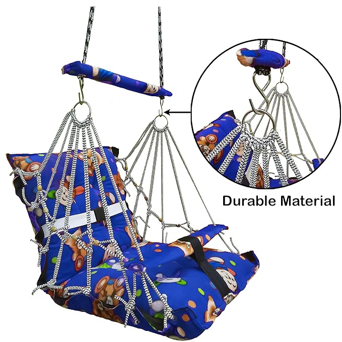 Luxurin Baby Swing: Portable Velvet Jhula Blue