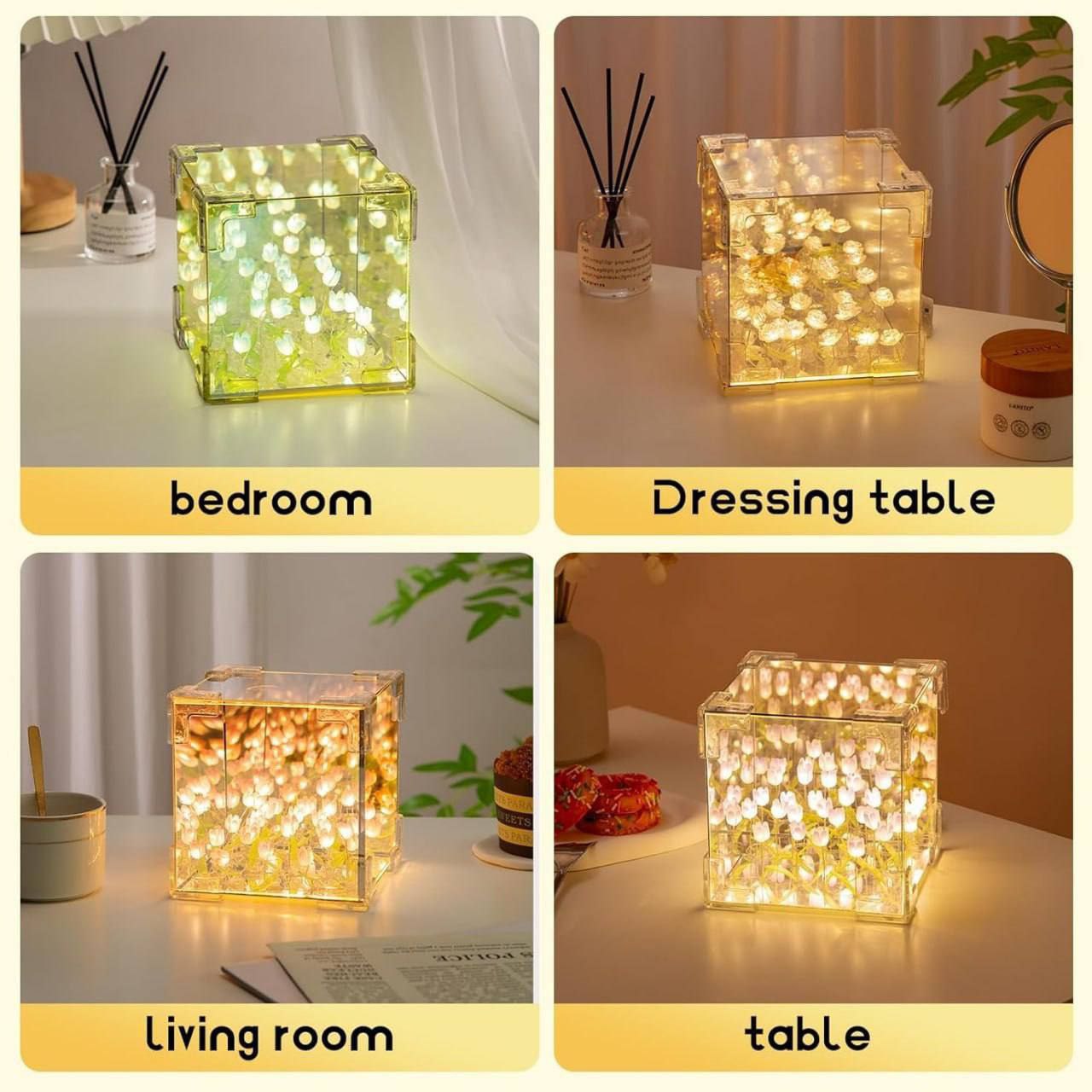 Tulip Cube Mirror Lamp - 21 LED Flowers - Hias E-commerce