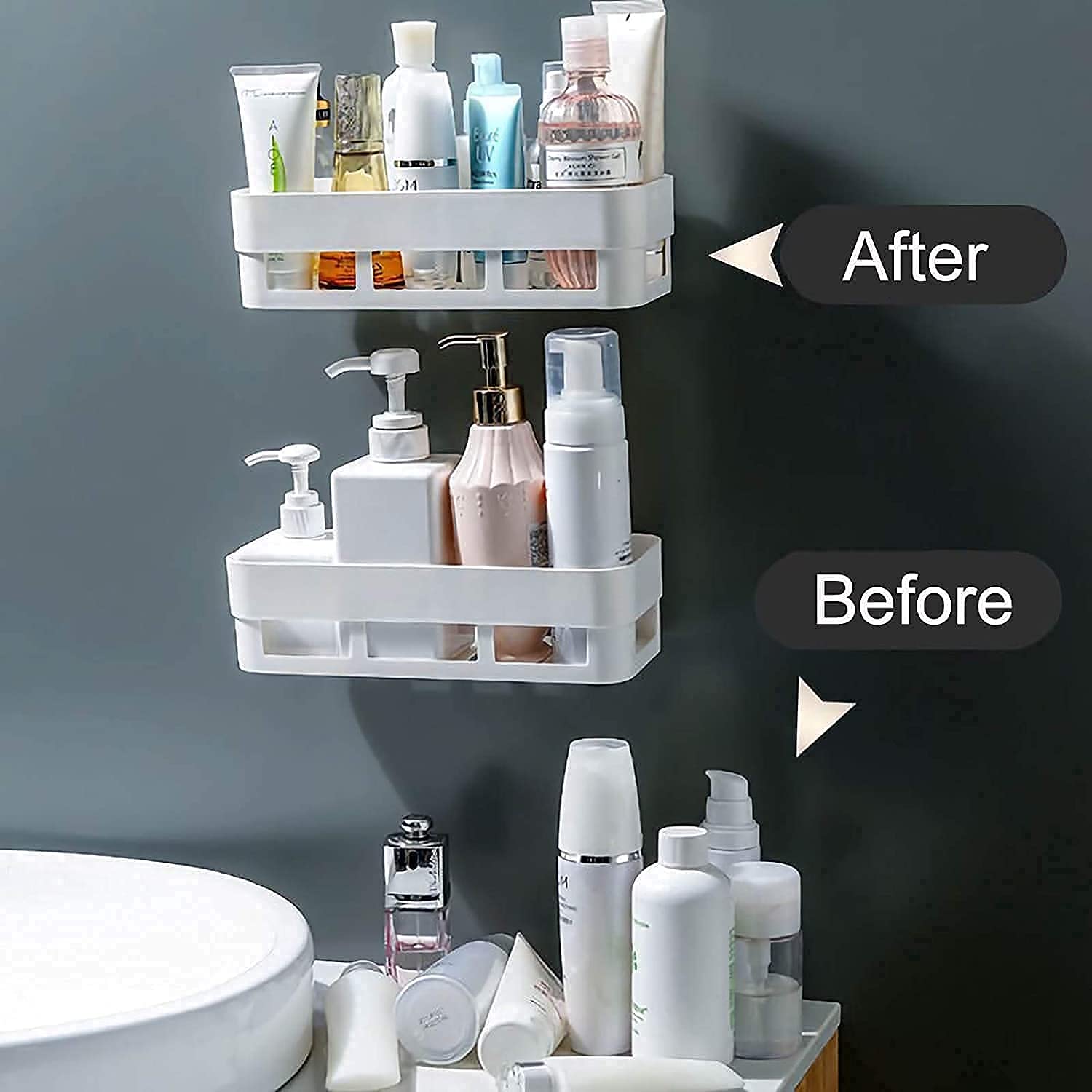 Plastic Wall Shelves With Magic Stickers for Kitchen and Bathroom - Hias E-commerce