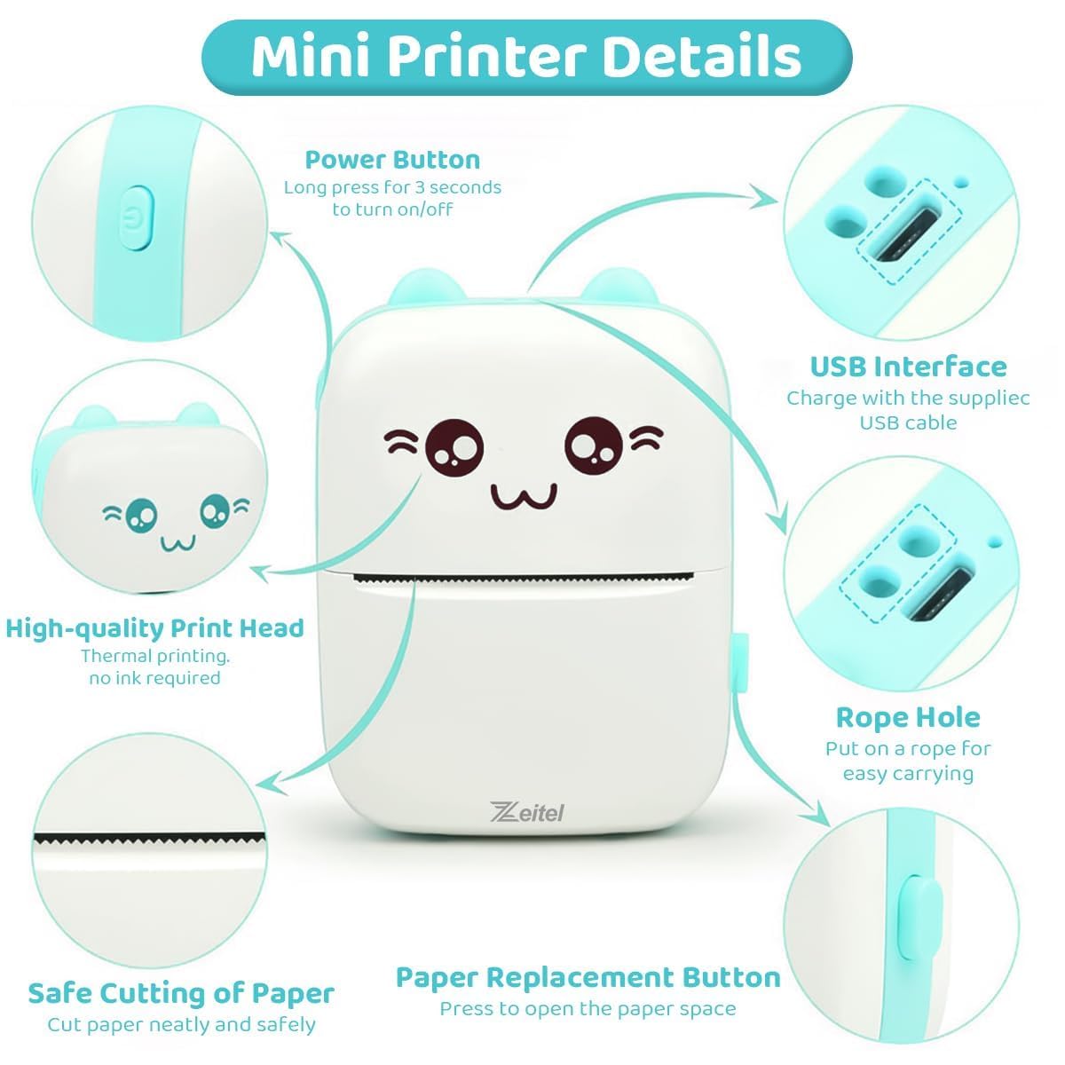 Portable Label Ink free Printer Mini Bluetooth Thermal Printer - Hias E-commerce