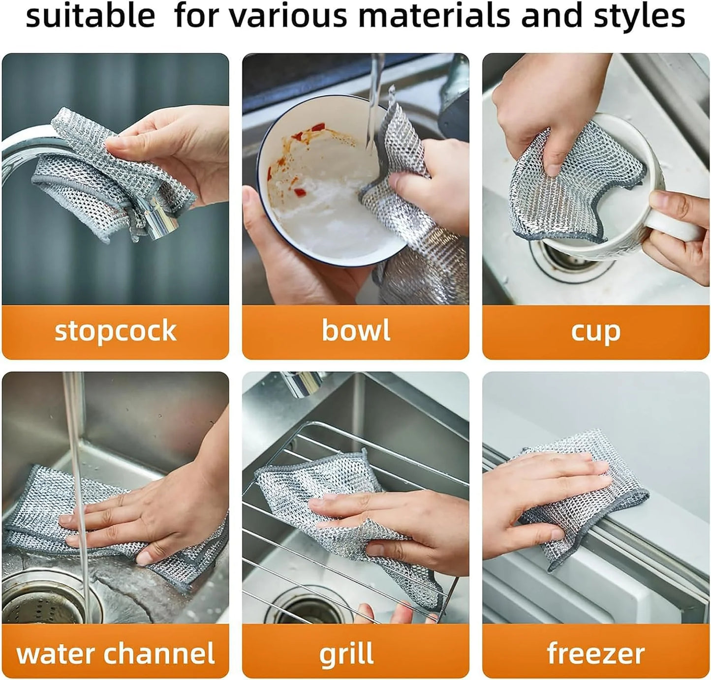 10-Piece Silver Mesh Dishwashing Cloth Set for Cleaning